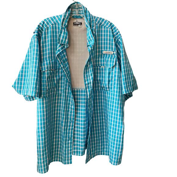Habit Fishing Shirt Mens Size 2XL Blue Plaid Aqua Lightweight Button Down - Picture 1 of 5